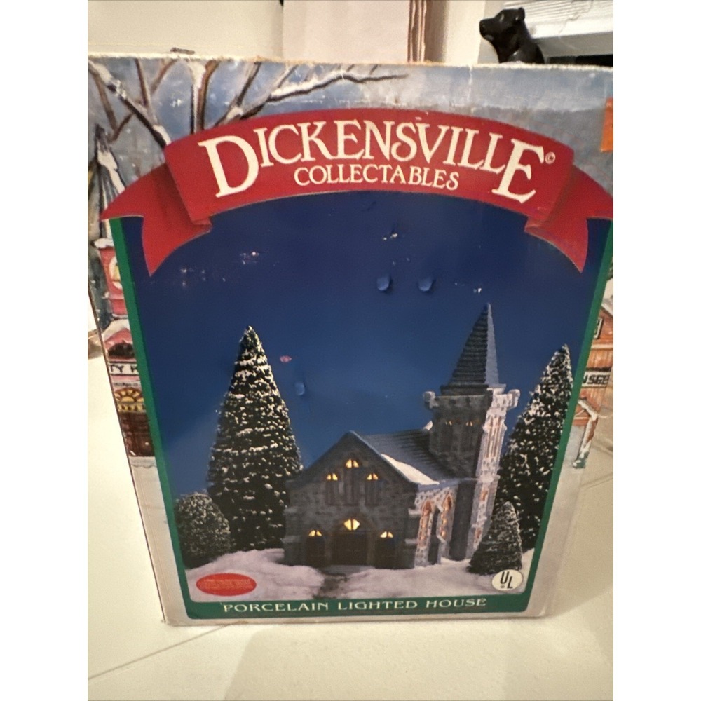 Vtg  Dickensville Porcelain Lighted Cobblestone Church w/ Steeple Rex & Lee 1990 - Picture 7 of 11
